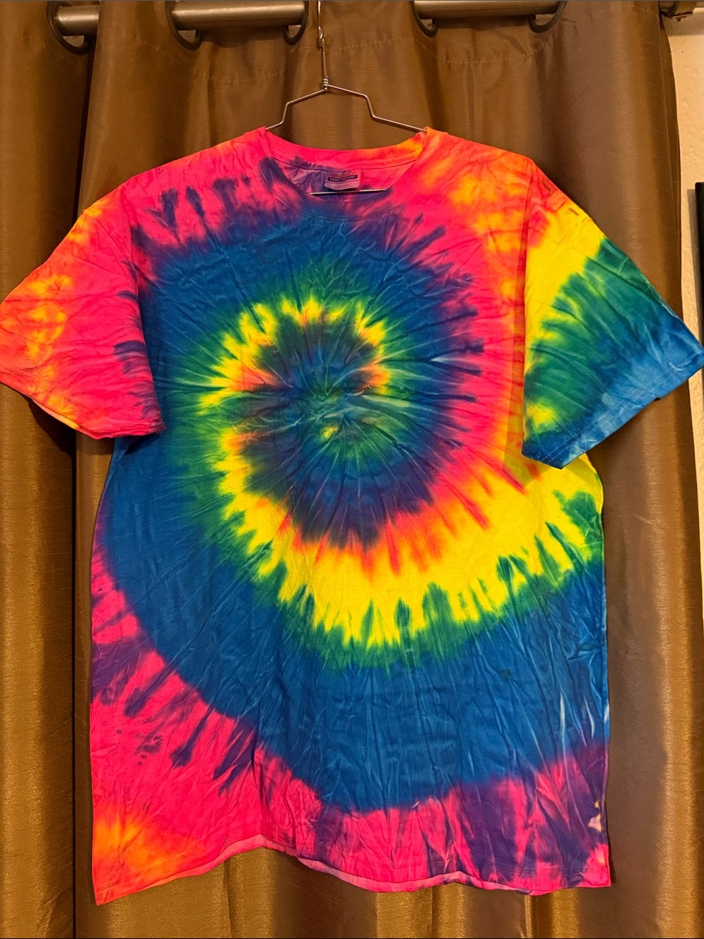 Custom Hanes Blank Tie-Dye Spiral Tee - Yellow, Blue, Pink, Green , Like New!